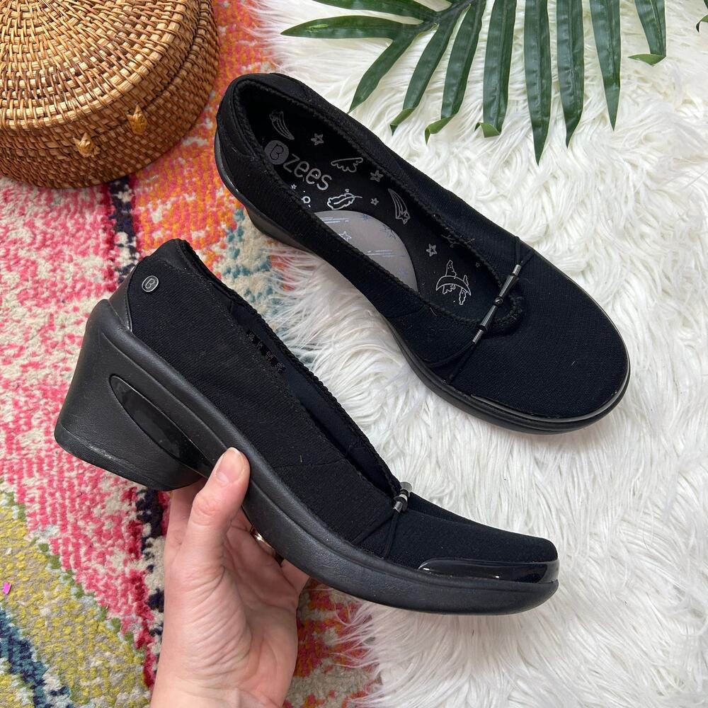 BZEES Black Electric Pumps 9.5 Platform Heeled Slip On Lightweight Casual